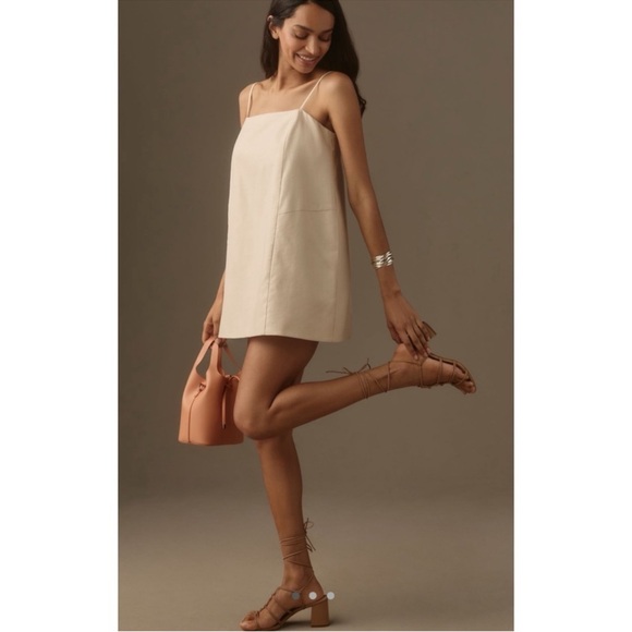 Anthropologie Mare Mare Linen Mini Dress Beige A-Line Square Neck XL NWT - Picture 5 of 5